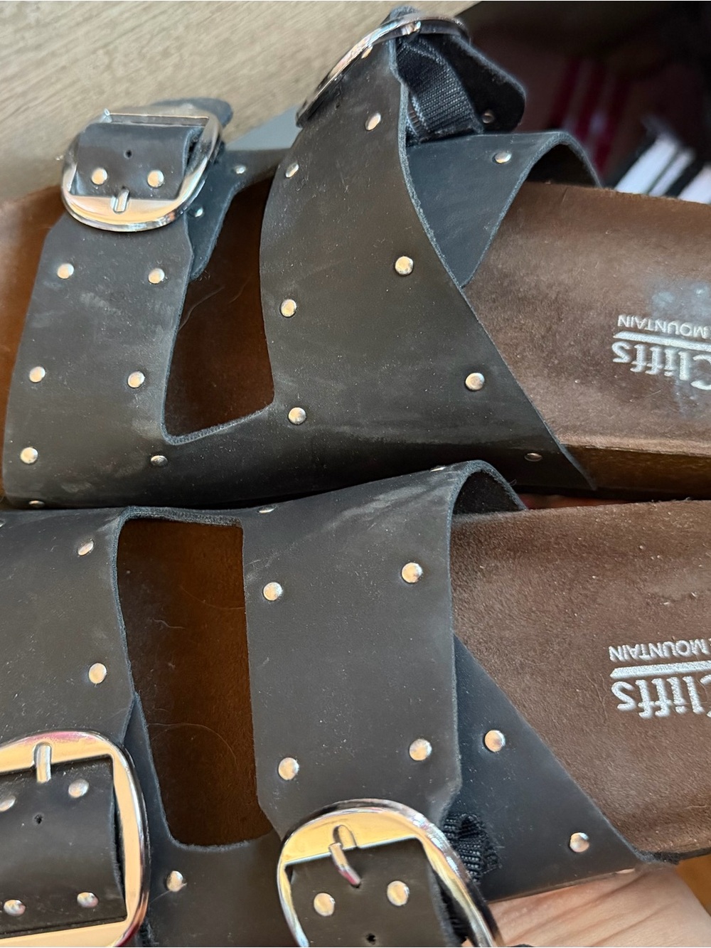 Black Studded Double-Buckle woman Slide Sandals used only once